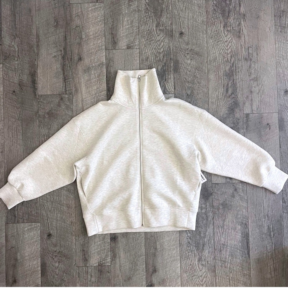 Old Navy Bounce Fleece Full Zip Sweatshirt Oatmeal‎ Heather M Petite 805759-03-1
